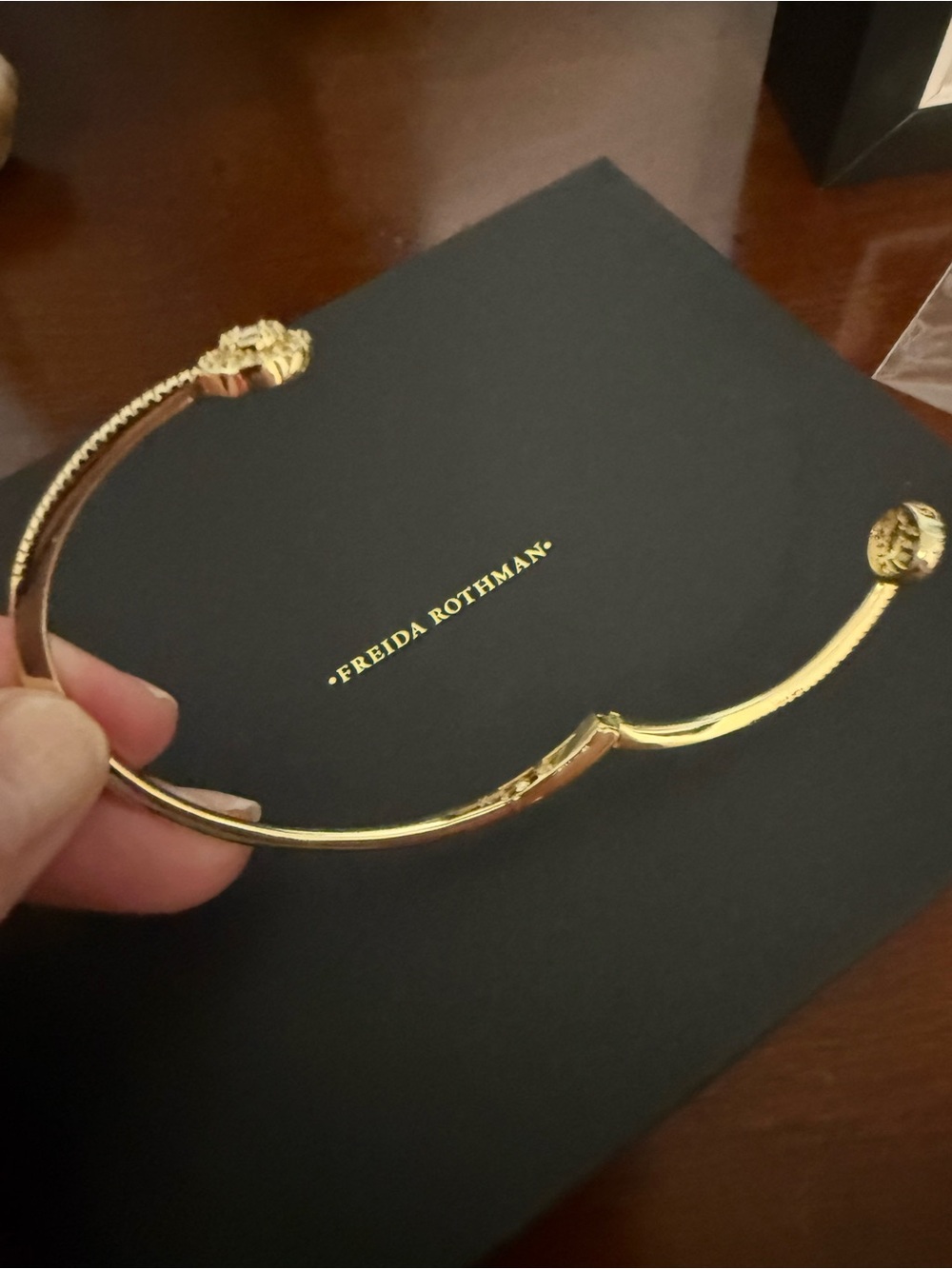 Gold Open Cuff Bracelet with Crystal Ends - Picture 2 of 4